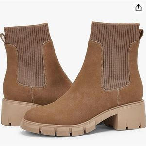 Ruanyu Womens Platform Ankle Boots Elastic Chunky Block Heel, Non-Slip Shoes